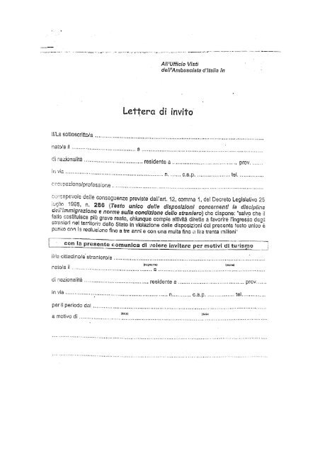 Lettera di Invito per Cittadino Straniero con firma autenticata - Pdf