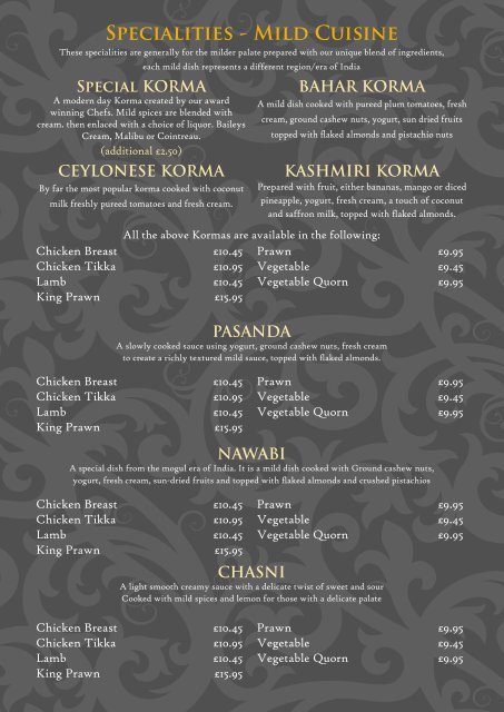 A La Carte Menu - Mr Singh Alloa