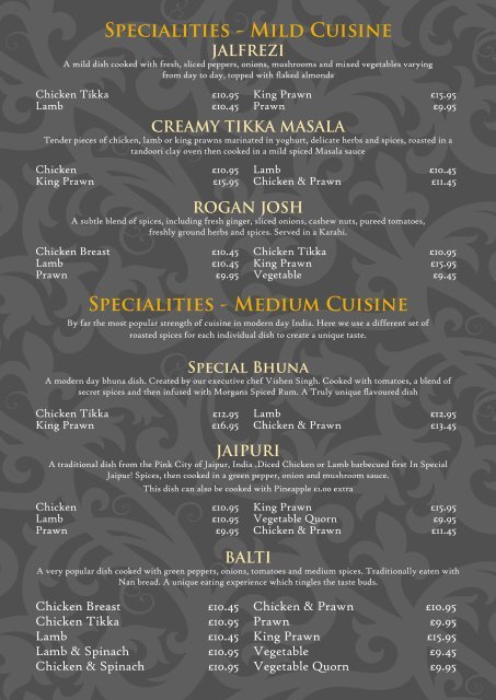 A La Carte Menu - Mr Singh Alloa