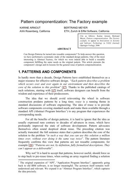 Pattern componentization: The Factory example - Chair of Software ...