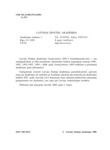 LZA gadagrÄmata 2008 - Latvijas ZinÄtÅu AkadÄmija