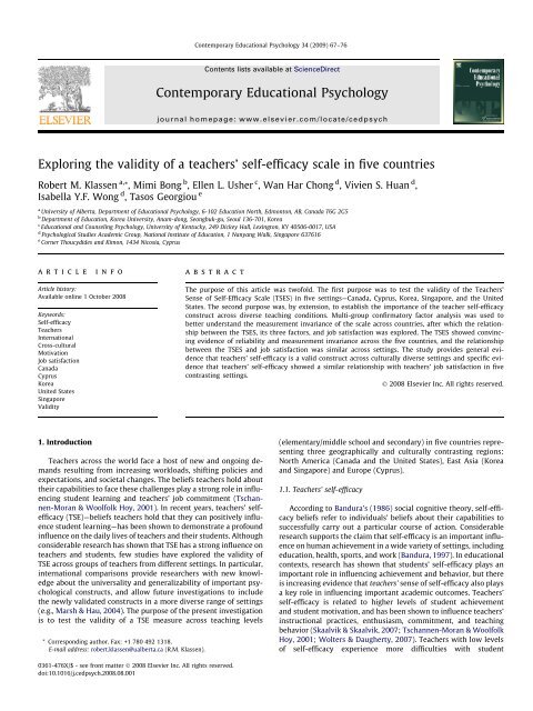 Exploring the validity of a teachers' self-efficacy scale in five countries