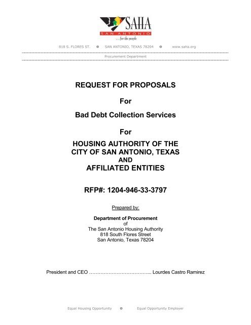 REQUEST FOR PROPOSALS For Bad Debt Collection Services For ...