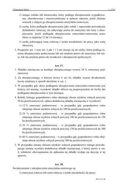 USTAWA z dnia 20 grudnia 1990 r. o ubezpieczeniu ... - KRUS