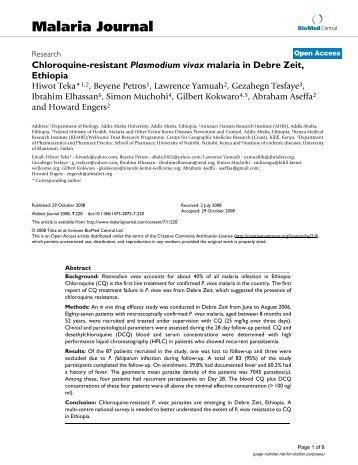 Chloroquine-resistant Plasmodium vivax malaria in Debre Zeit ...