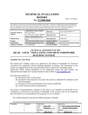 TECHNICAL EVALUATION REPORT - Quad-Lock Building Systems