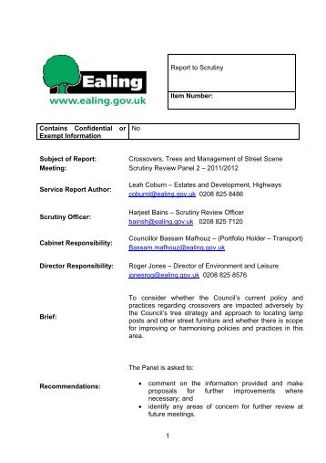 1 Report to Scrutiny Item Number: Contains ... - Ealing Council