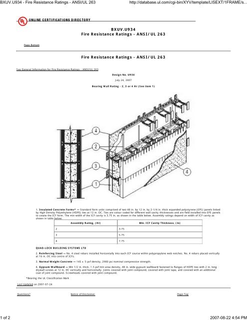 Bxuv U934 Fire Resistance Ratings Ansi Ul 263