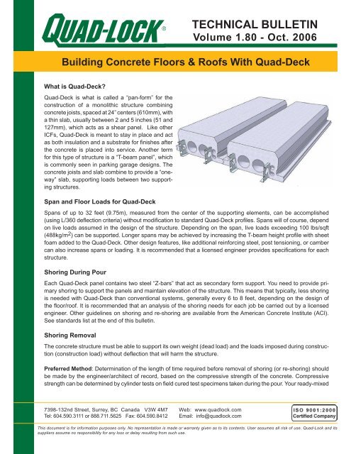 Quad-Deck Technical Bulletin - Quad-Lock Building Systems