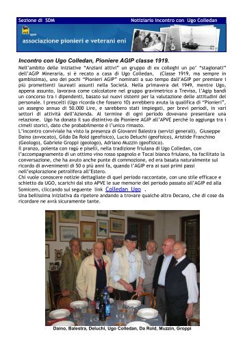 Incontro con Ugo Colledan, Pioniere AGIP classe 1919.