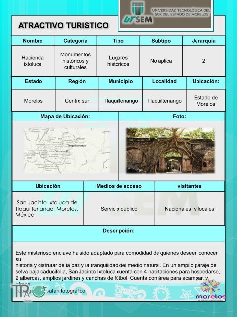 CATALOGO DE ATRACTIVOS TURÍSTICOS DEL ESTADO DE MORELOS