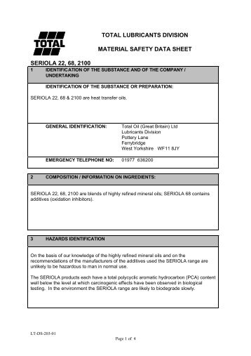 total lubricants division material safety data sheet ... - CHEMODEX Ltd