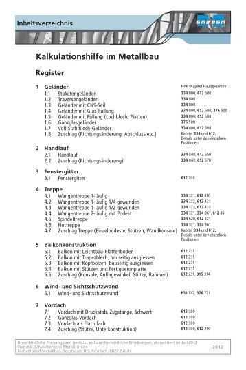 und Auszug Inhalt... - Schweizerische Metallunion