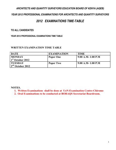 2012 examinations time-table - Board of Registration for Architects ...