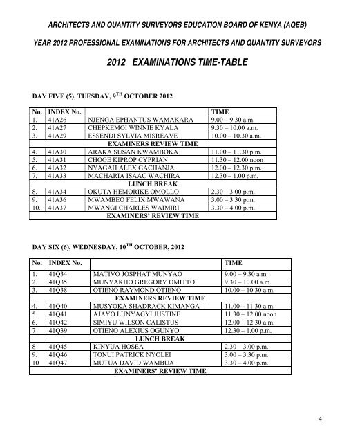 2012 examinations time-table - Board of Registration for Architects ...