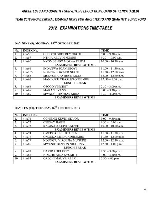 2012 examinations time-table - Board of Registration for Architects ...