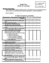 Health First Center for Learning IV Skill Competency Checklist