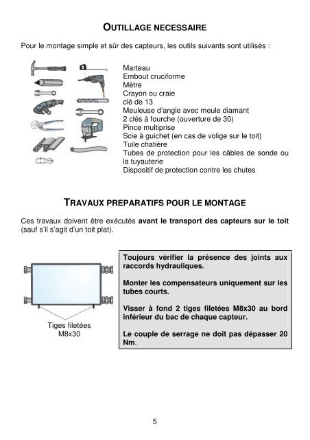 notice pose sur châssis et toiture capteurs H - Thermor