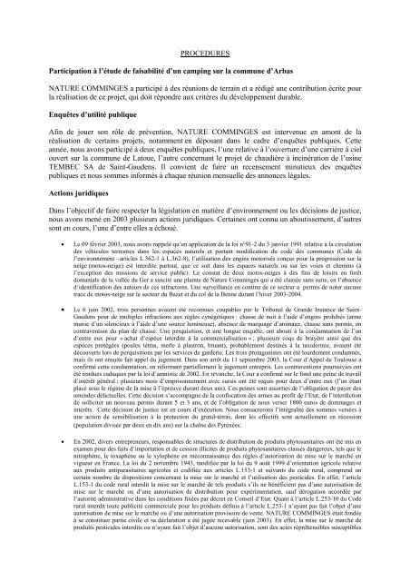 Rapport moral de l'AG 2003 - Association Nature Comminges