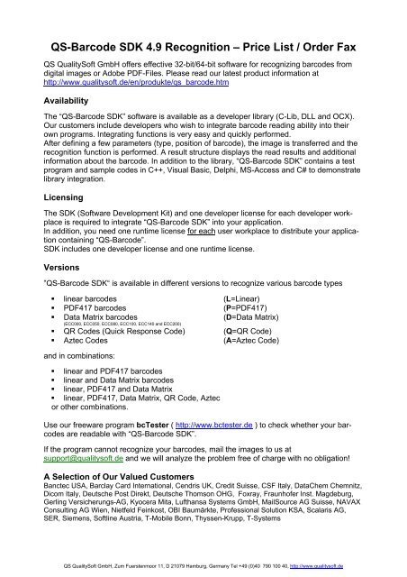 QS-Barcode SDK : Price List - Neue Version QS.