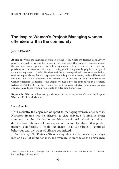 The Inspire Women's Project: Managing women offenders