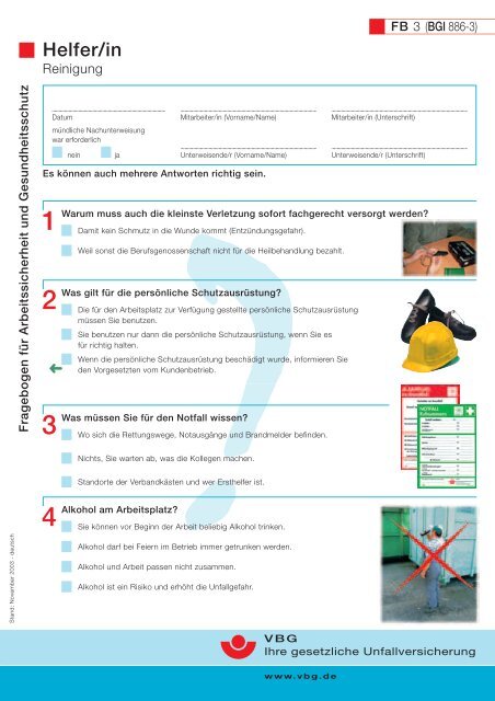 Fragebogen für Arbeitssicherheit und Gesundheitsschutz Helfer/in