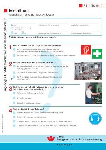 Fragebogen für Arbeitssicherheit und Gesundheitsschutz Metallbau