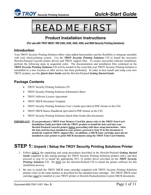 Security Printing Solutions Quick-Start Guide - Troy Group, Inc.