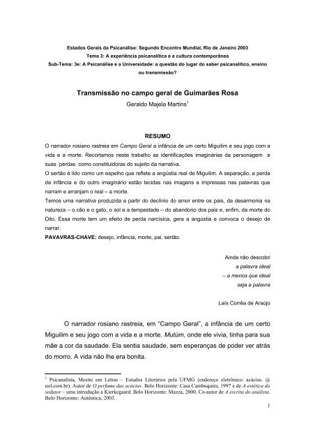 Transmissão no campo geral de Guimarães Rosa - Estados Gerais ...