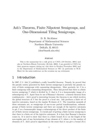 AshGs Theorem, Finite Nilpotent Semigroups, and ...