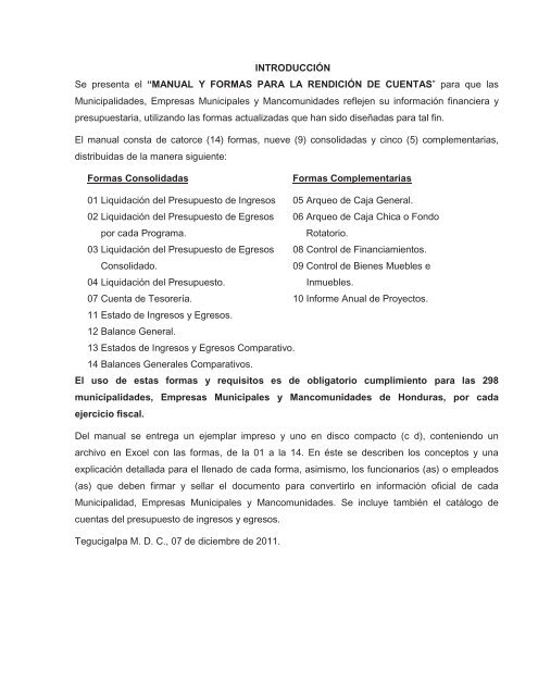 Manual y Formas para la Rendición de Cuentas Municipales