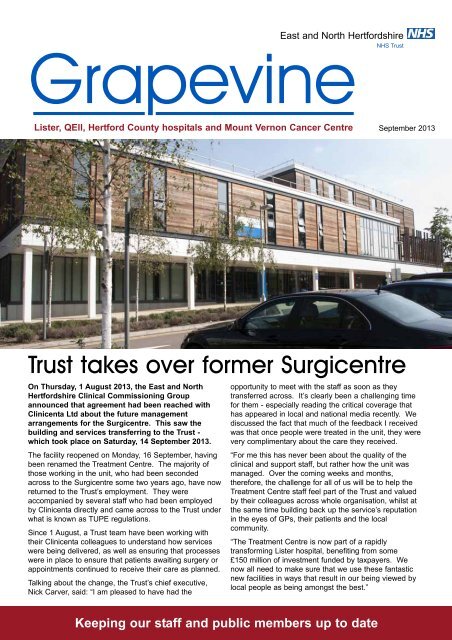 The latest edition of the Grapevine - East and North Herts NHS Trust