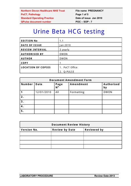 Pregnancy Testing A Standard Operating Procedure