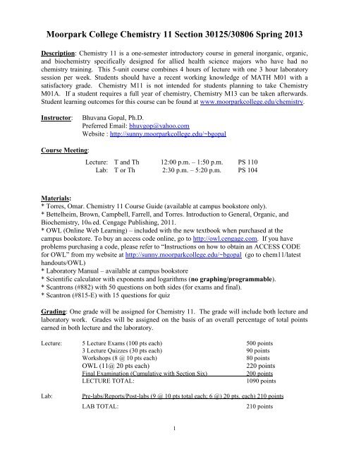 Class Syllabus - Moorpark College
