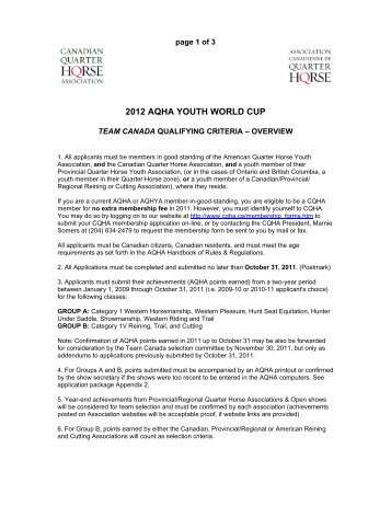 2012 AQHA YOUTH WORLD CUP - Canadian Quarter Horse ...