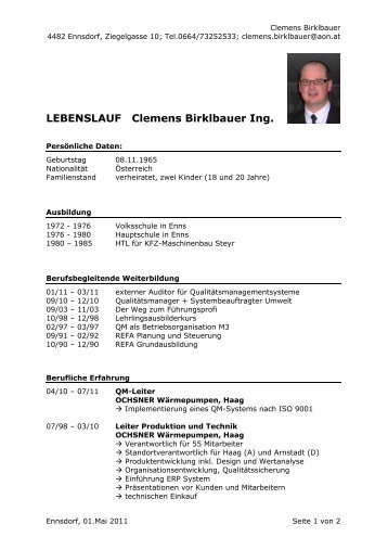 LEBENSLAUF Clemens Birklbauer Ing. - Quality Austria