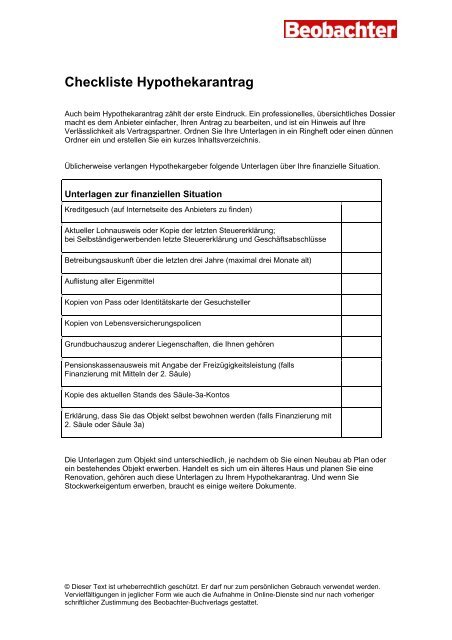 Checkliste Hypothekarantrag Einfamilienhaus Neubau Ab Plan