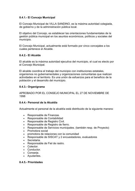 FICHA MUNICIPAL Nombre del Municipio VILLA SANDINO Nombre ...