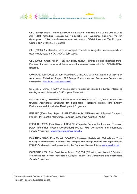 Decision Support Tools - Thematic Research Summary - Transport ...