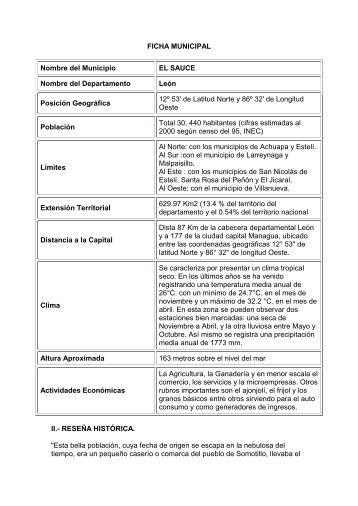FICHA MUNICIPAL Nombre del Municipio EL SAUCE Nombre del ...