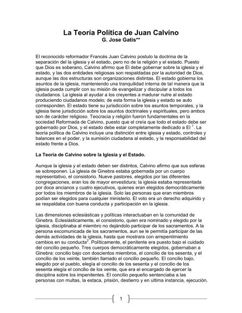 La TeorÃ­a PolÃ­tica de Juan Calvino - Cimiento Estable