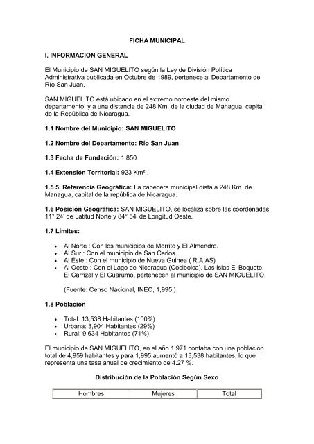FICHA MUNICIPAL I. INFORMACION GENERAL El Municipio de ...