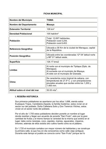 FICHA MUNICIPAL Nombre del Municipio TISMA Nombre del ...