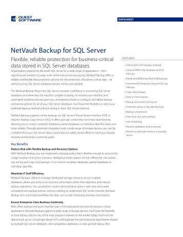 NetVault Backup for SQL Server - Quest Software
