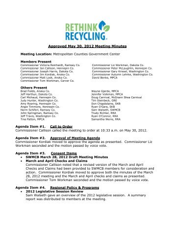 Minutes - Solid Waste Management Coordinating Board - SWMCB
