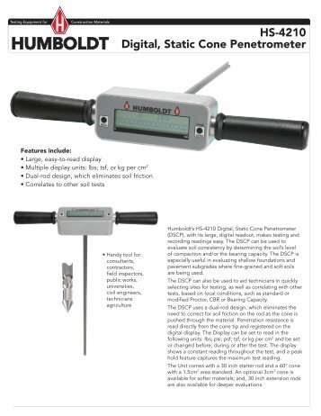 HS-4210 â Digital, Static Cone Penetrometer - Humboldt Mfg. Co.