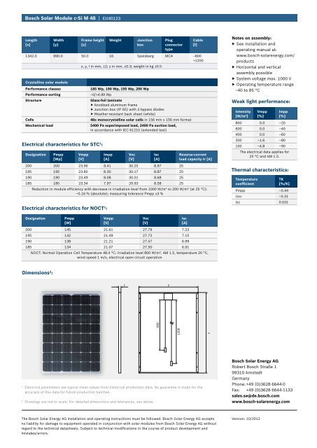 Data sheet English - Bosch Solar Energy AG