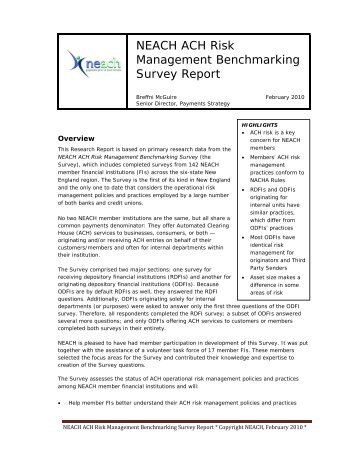 NEACH ACH Risk Management Benchmarking Survey Report