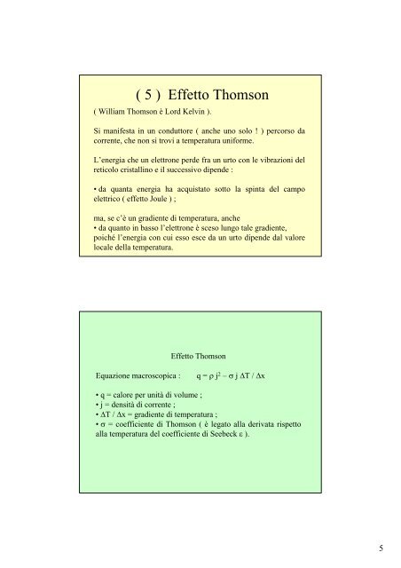 ( 1 ) Effetti termoelettrici - Dipartimento di Fisica