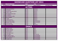 SHOWCASE AUDITION LIST 2013 ACTING DANCE - Beyond 2000